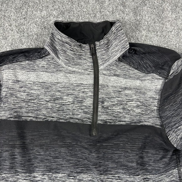 Lululemon Sweater Mens Medium Gray Black Striped Half Zip Pullover Athletic - Picture 2 of 6